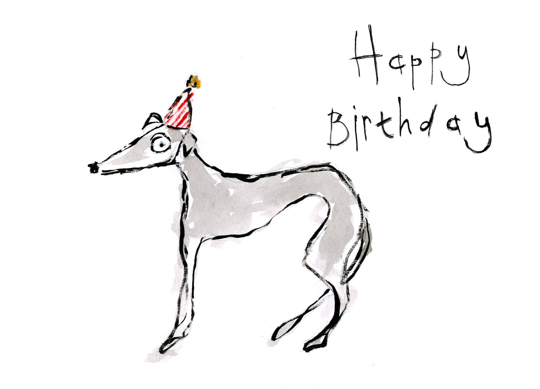 Birthday Card - Greyhound In A Party Hat