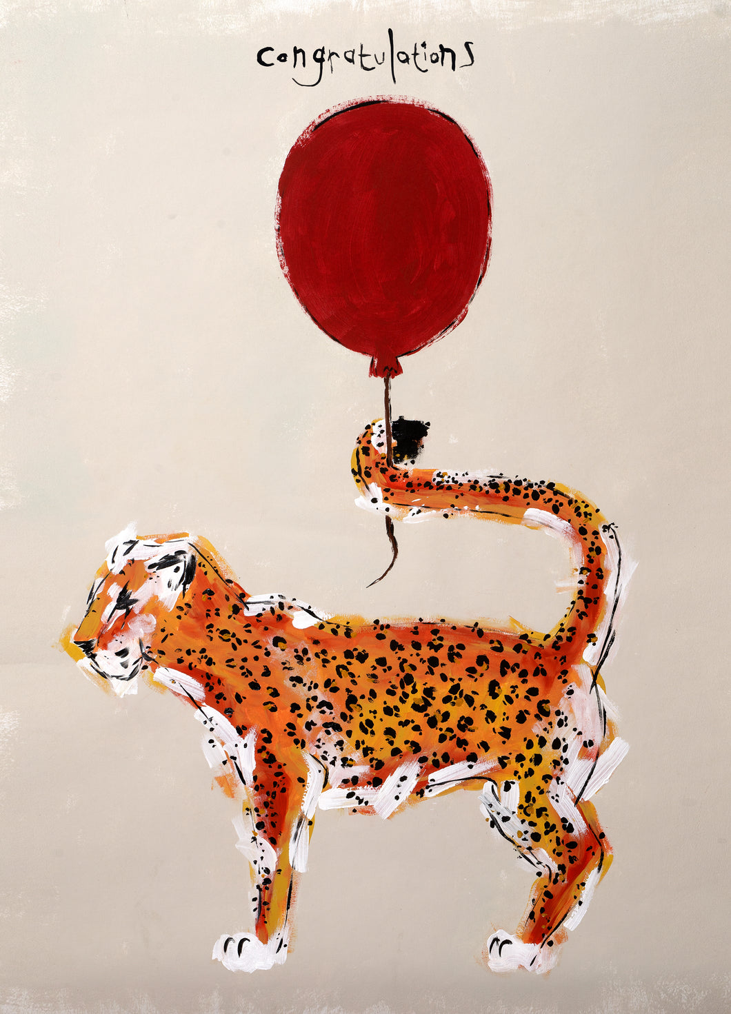 Congratulations Card - Leopard with Red Balloon