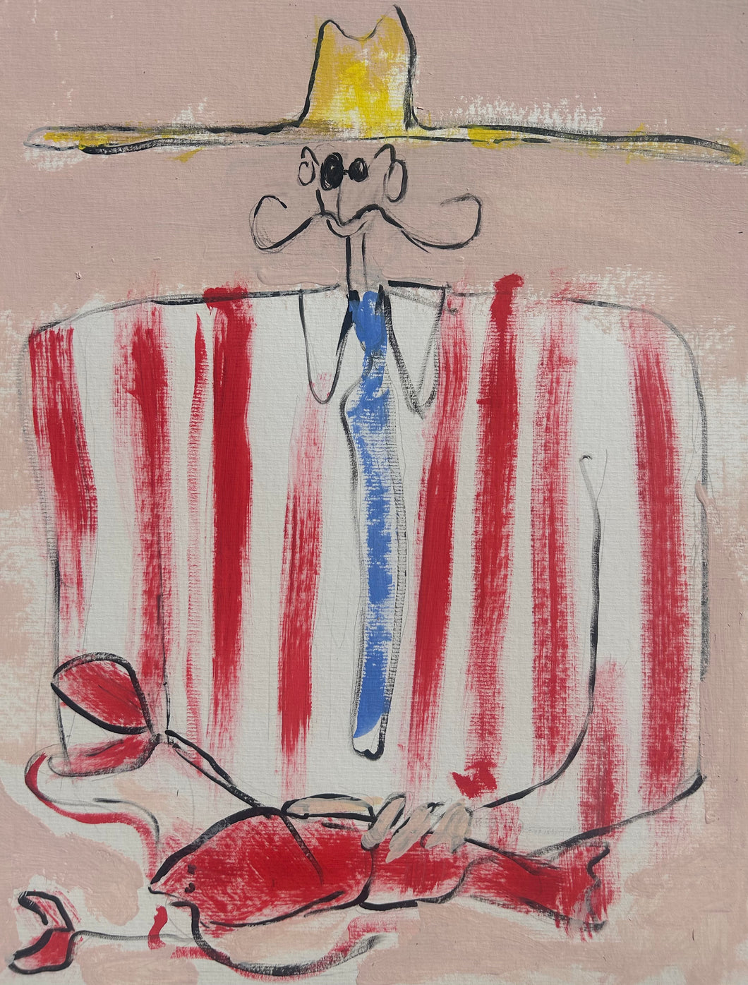 Man and Lobster on card - Original