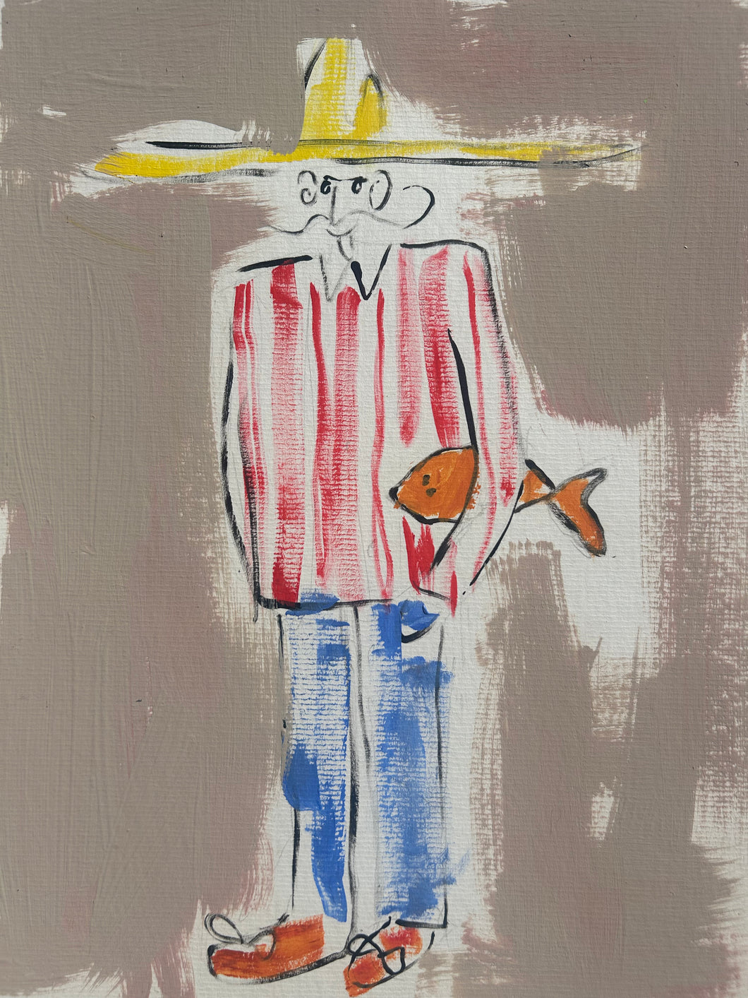 Man and Fish on card - Original