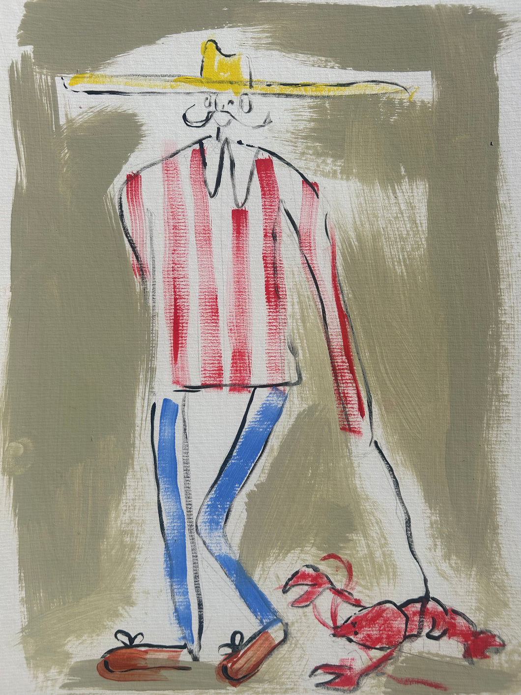 Man Walking Lobster on card - Original