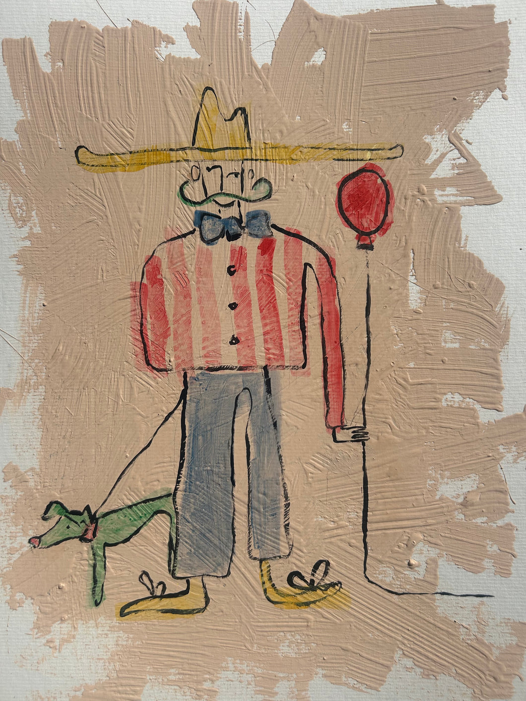 Man and Balloon on card - Original