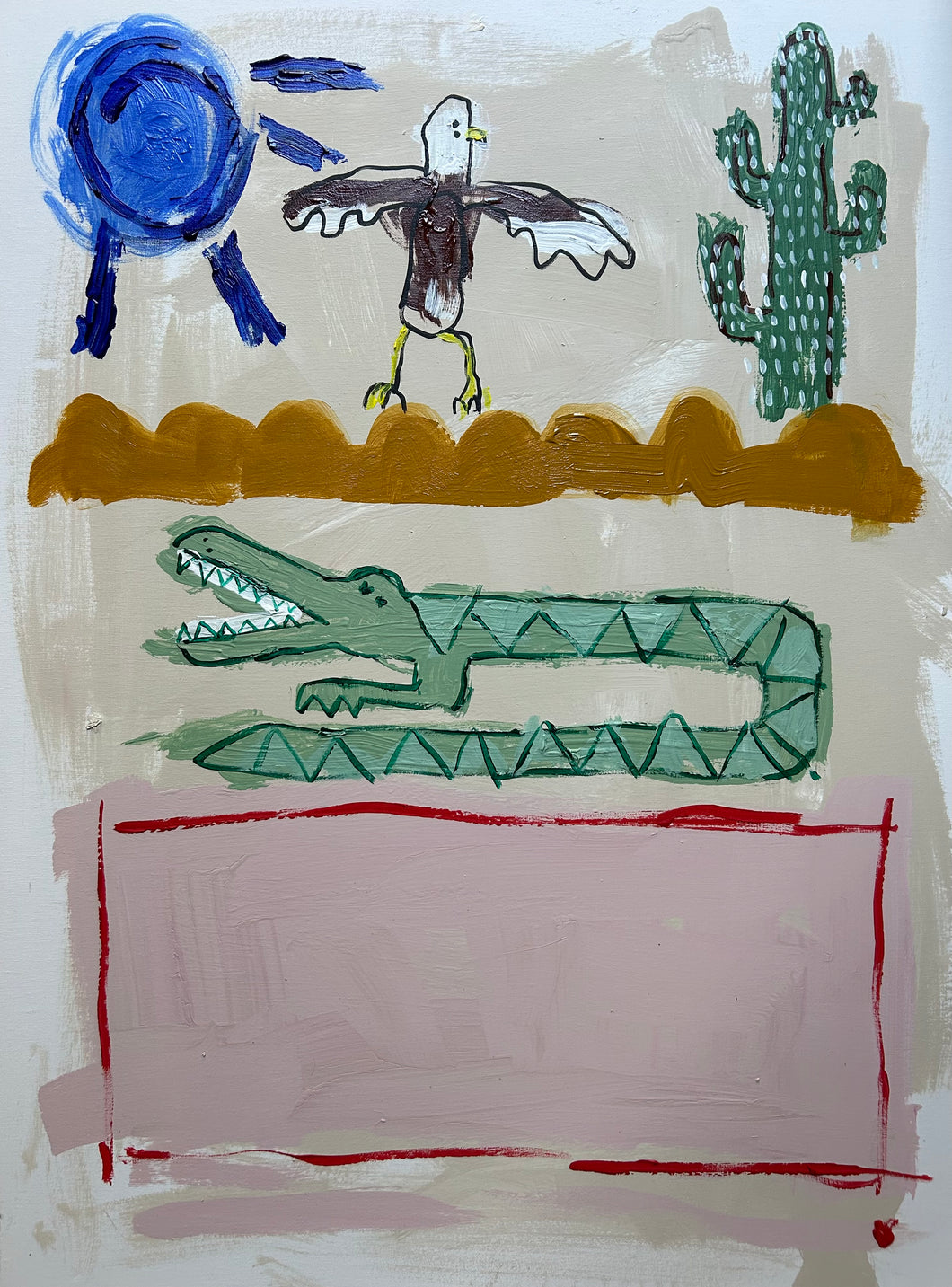 Crocodile and Eagle on Canvas - Original