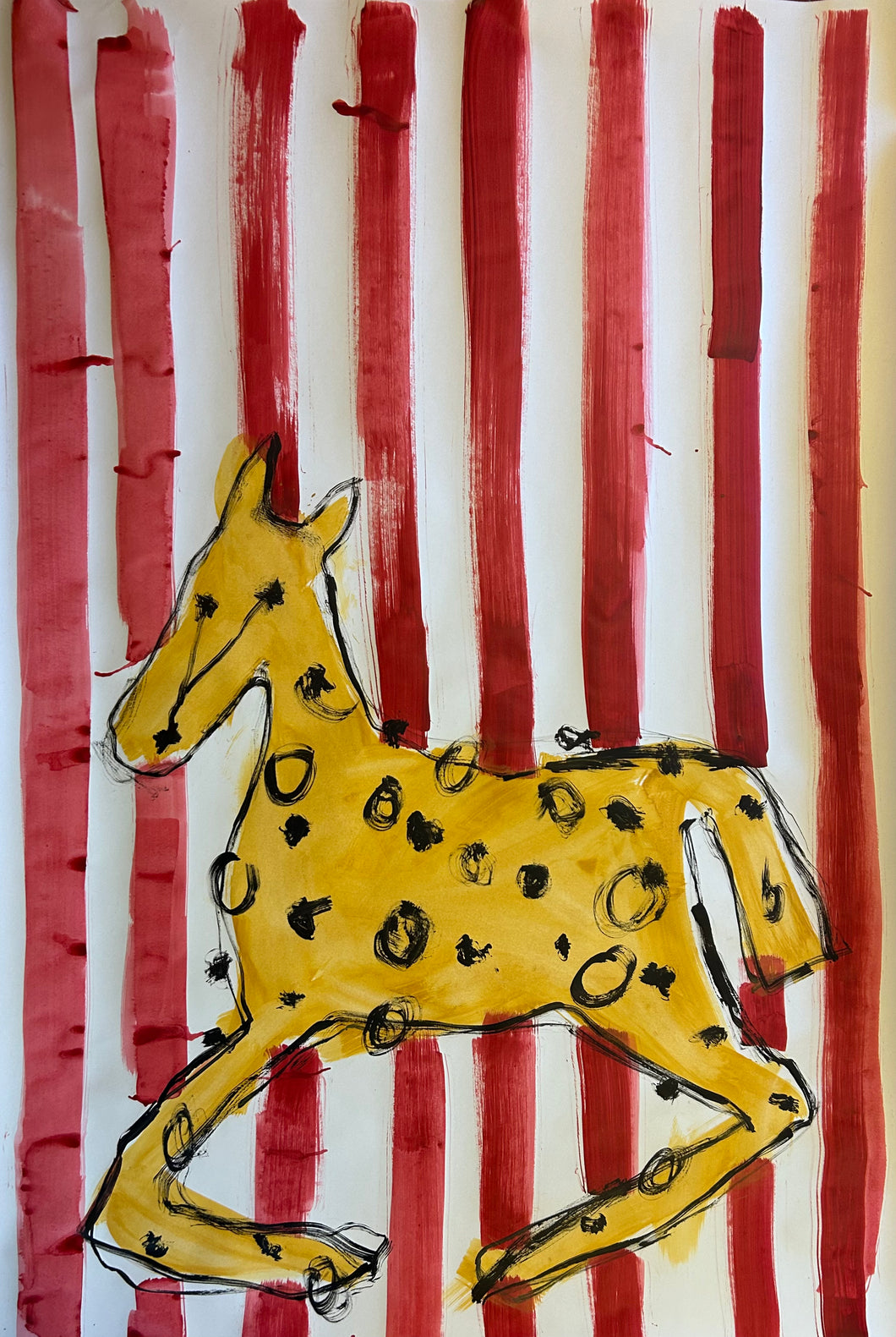 Horse On Red Stripes- Signed Print