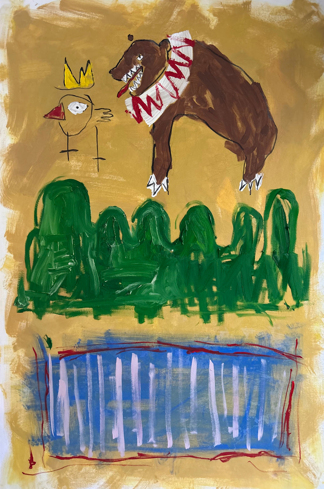 Bear and Bird on Canvas - Original