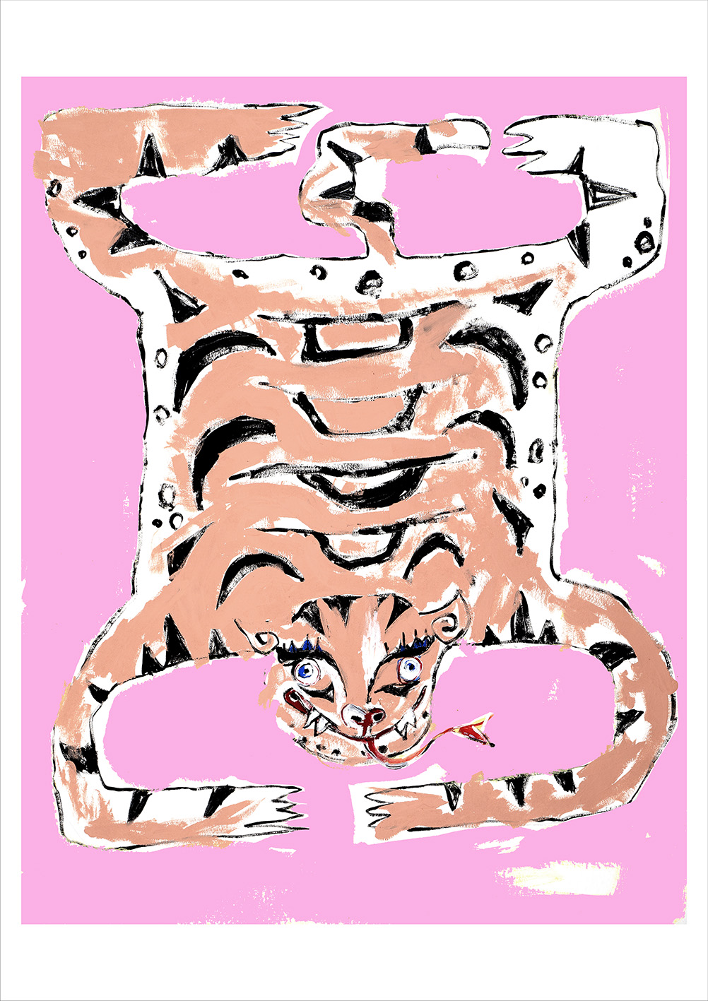 Tibetan Tiger On Pink - Signed Print