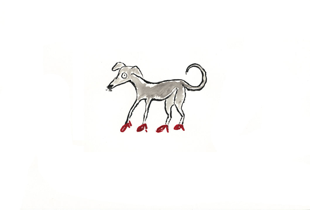 Greyhound In Red Shoes - Signed Print