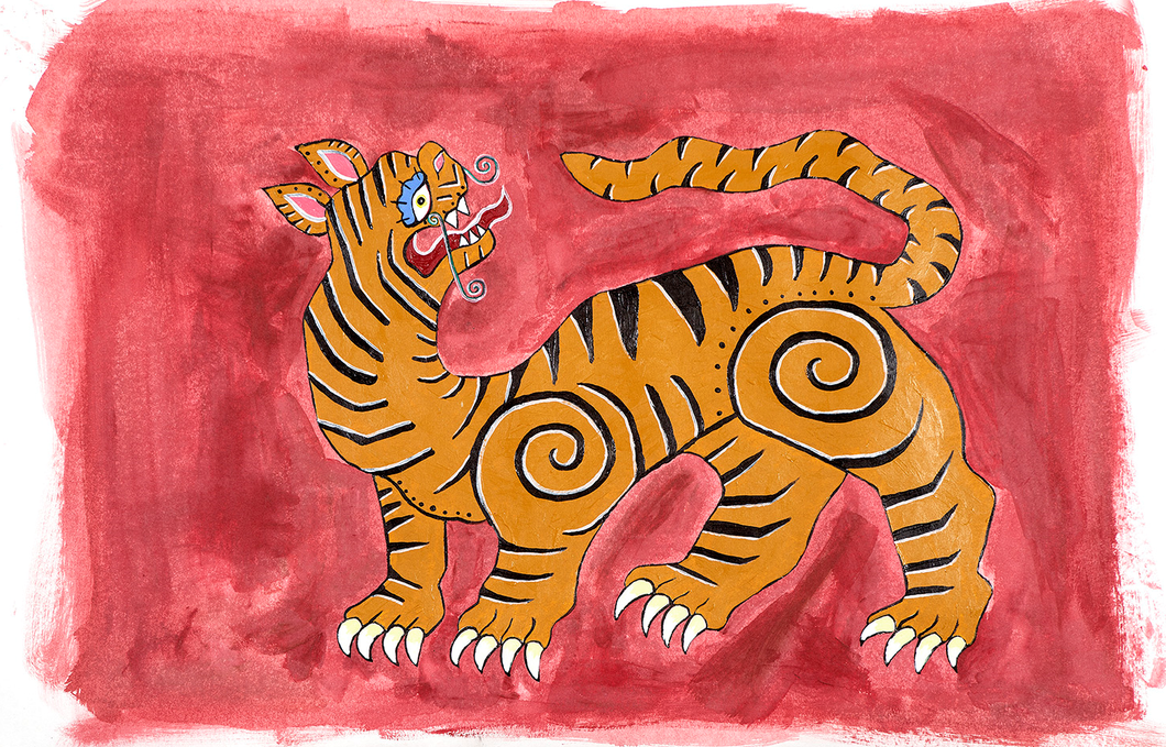 Tibetan Tiger On Red - Original