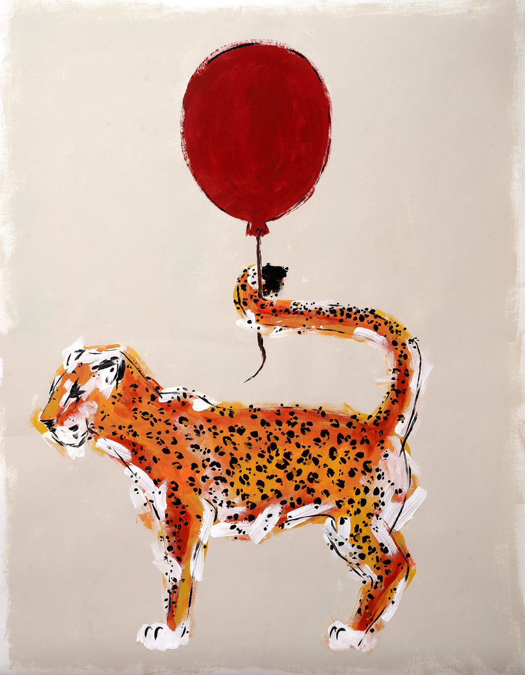 Leopard With A Red Balloon - Signed Print